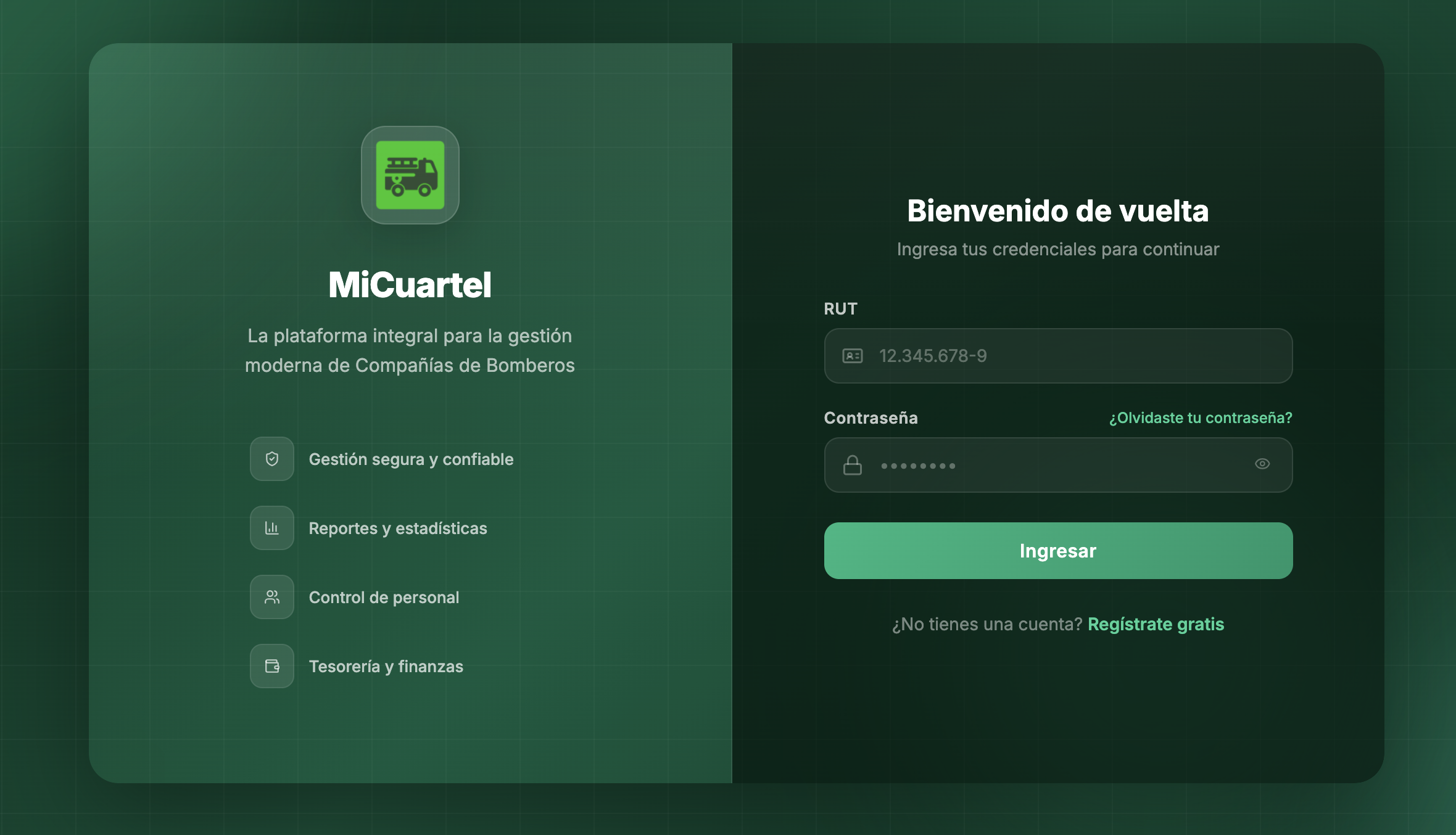 Pantalla de inicio de sesión