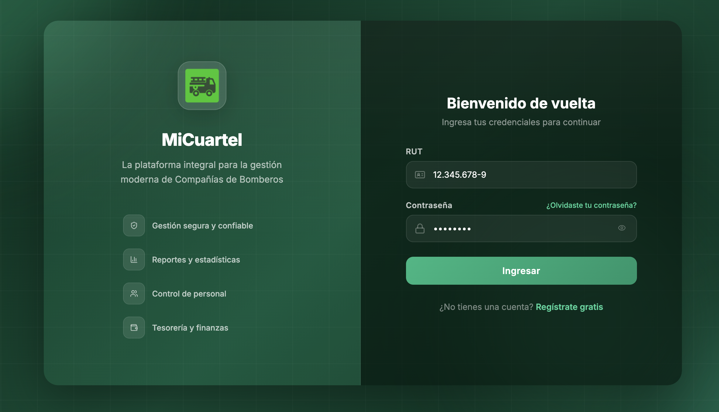 Pantalla de inicio de sesión