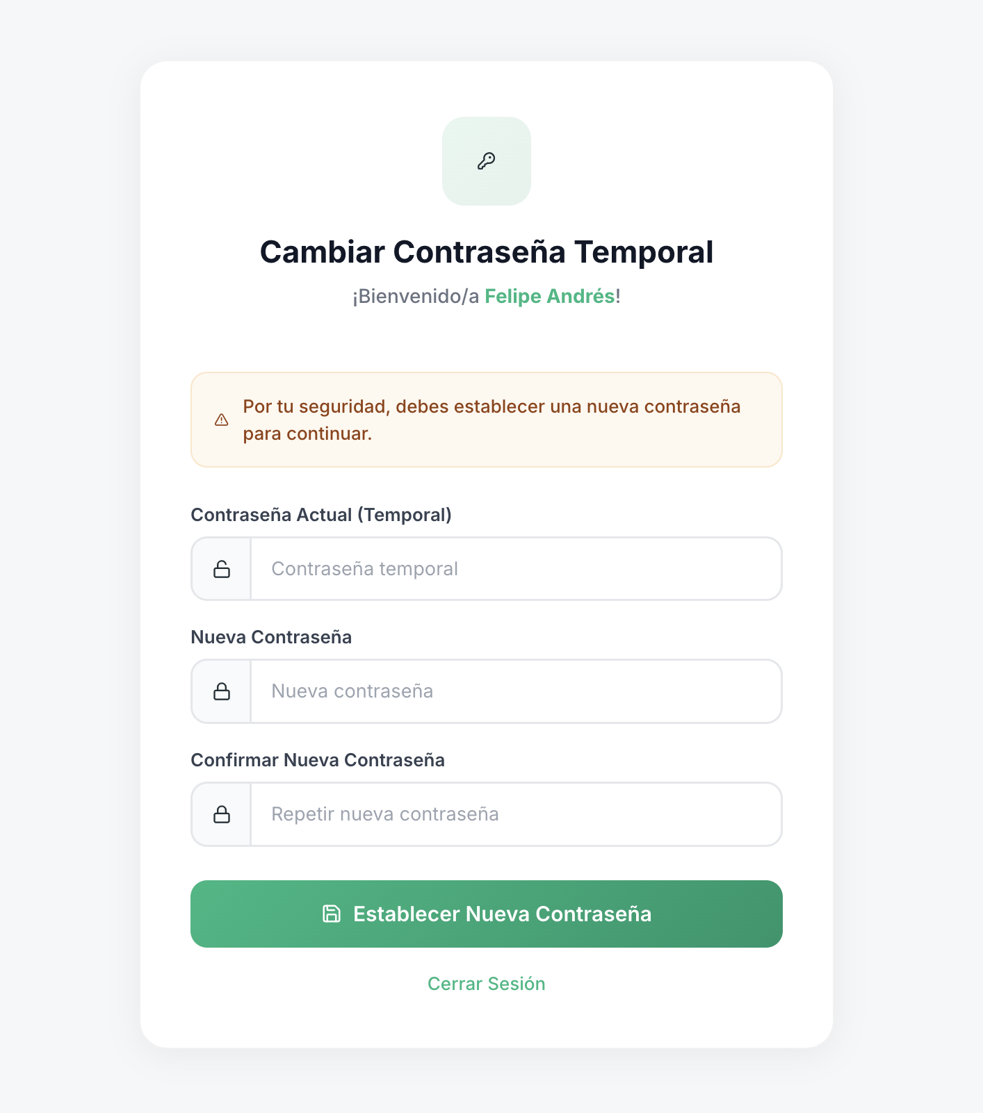 Cambio de contraseña obligatorio